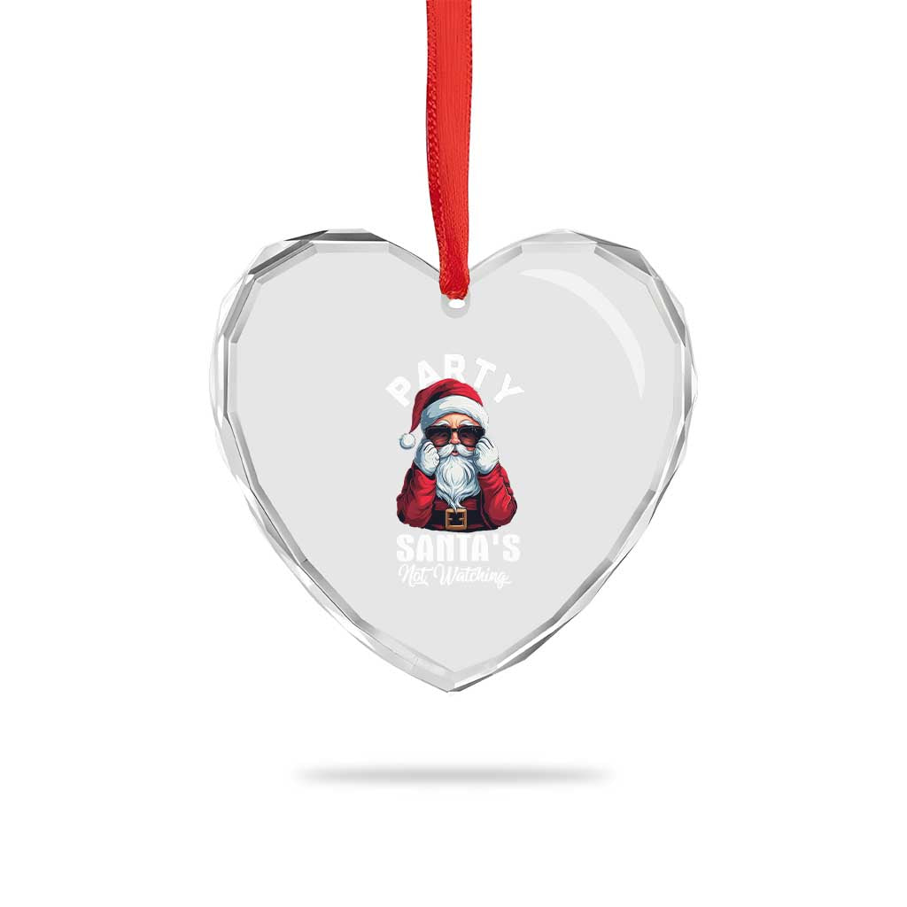 Funny Xmas Party Heart Crystal Glass Ornament Like Santa's Not Watching Santa Sunglass - Wonder Print Shop