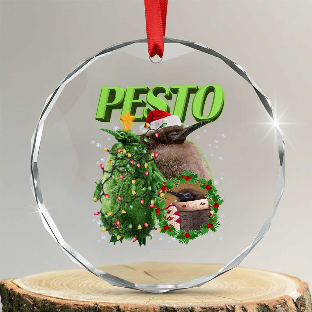 Funny Xmas Pesto Penguin Crystal Glass Ornament TS09