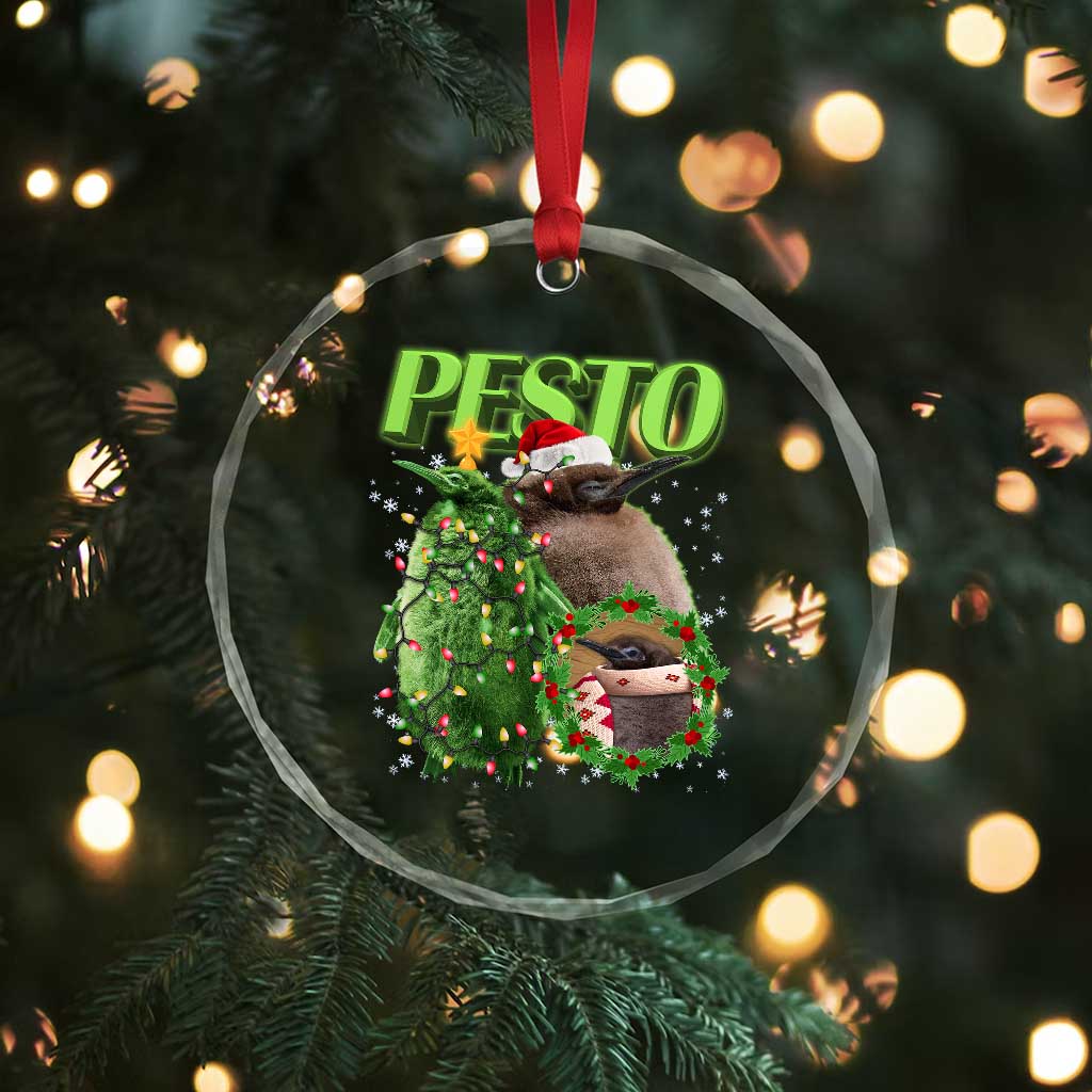 Funny Xmas Pesto Penguin Crystal Glass Ornament TS09