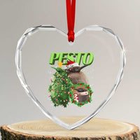 Funny Xmas Pesto Penguin Heart Crystal Glass Ornament - Wonder Print Shop