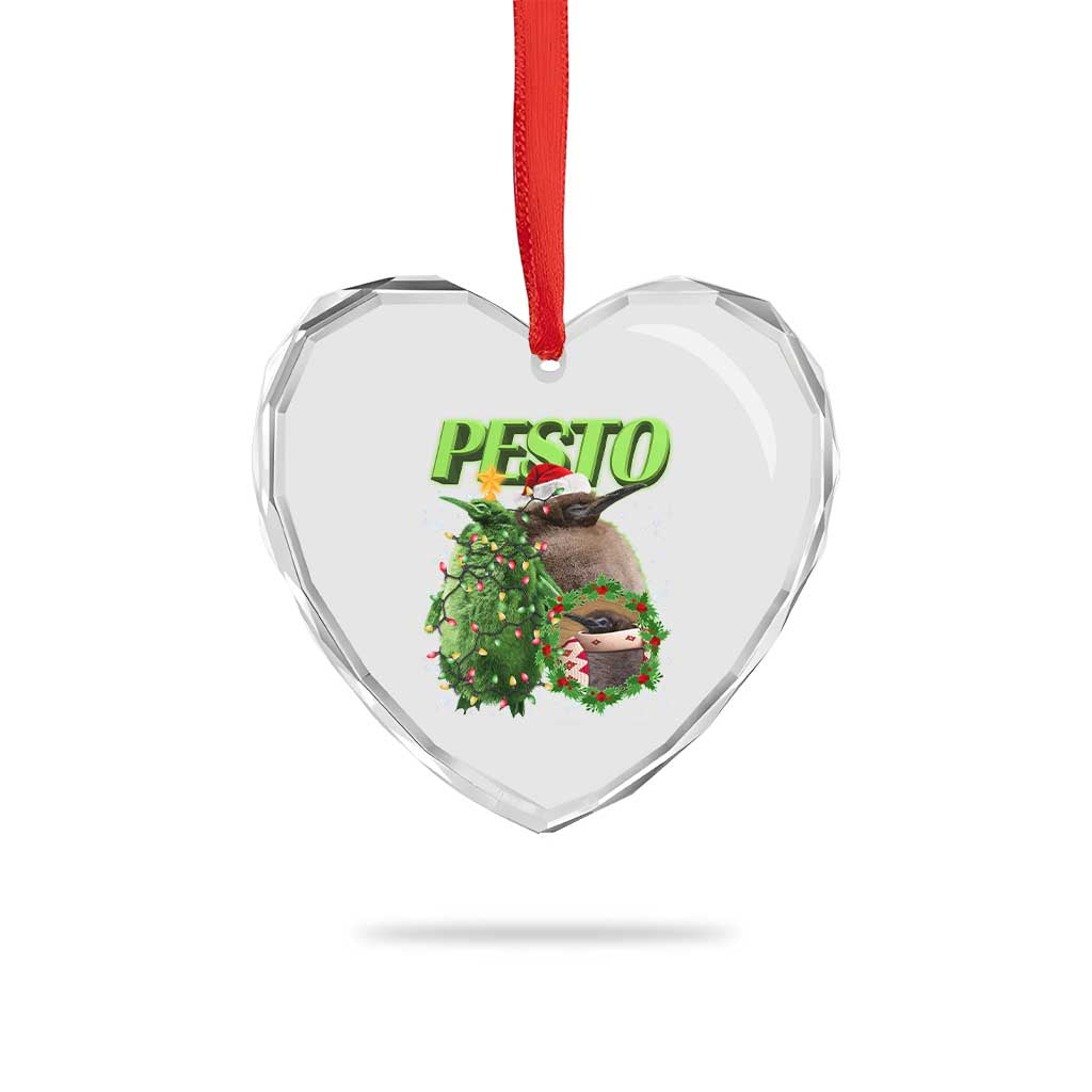 Funny Xmas Pesto Penguin Heart Crystal Glass Ornament - Wonder Print Shop