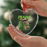 Funny Xmas Pesto Penguin Heart Crystal Glass Ornament - Wonder Print Shop