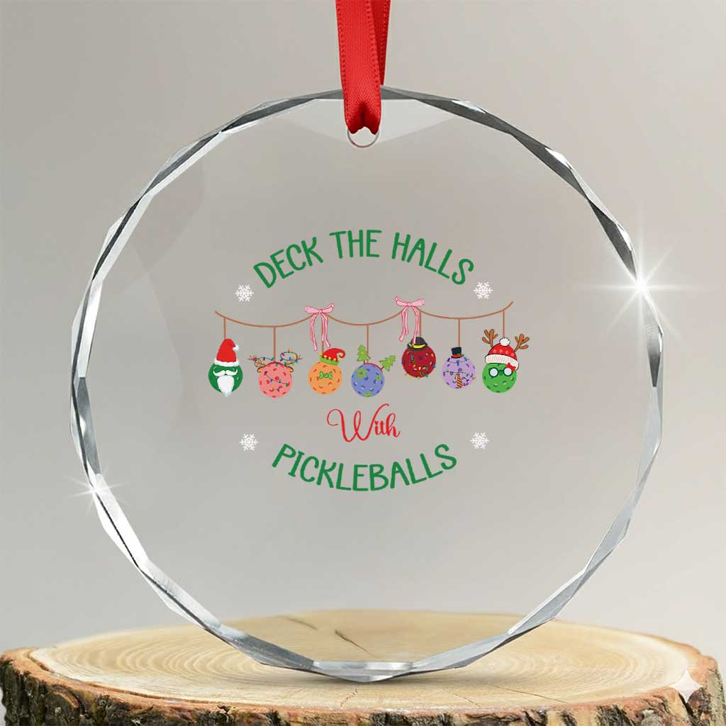 Funny Xmas Pickleball Crystal Glass Ornament Deck The Halls With Pickleballs Santa Hat TS11