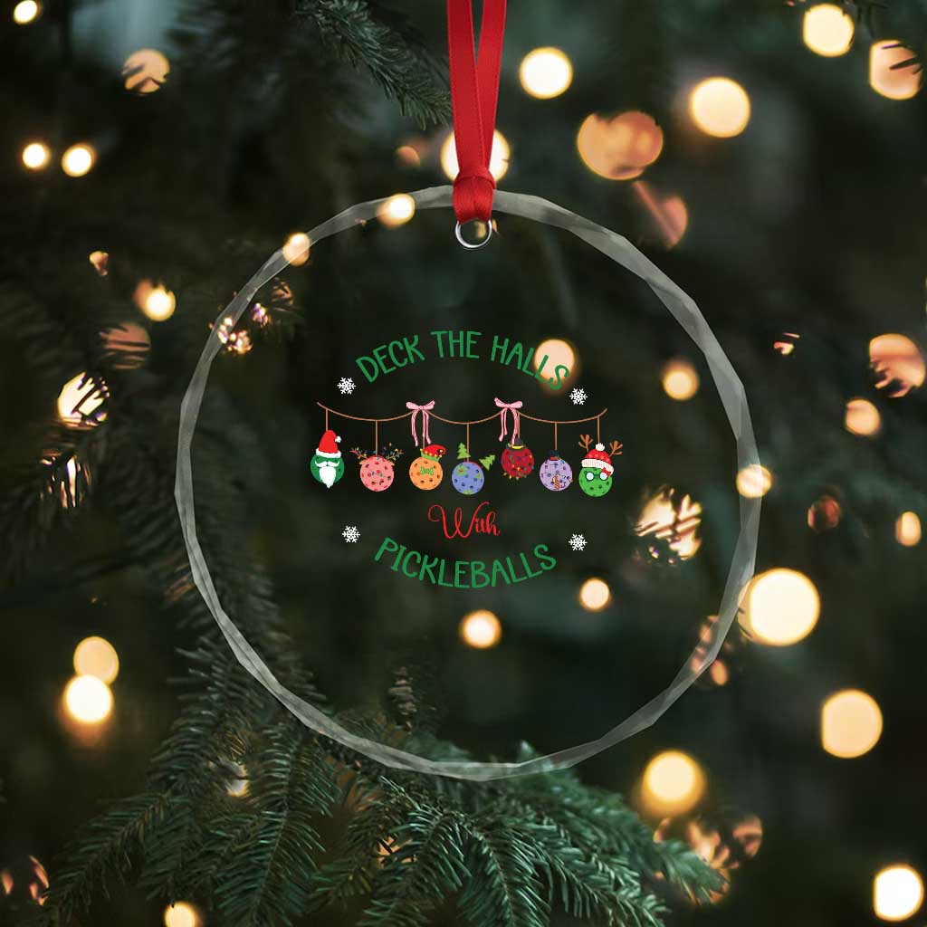 Funny Xmas Pickleball Crystal Glass Ornament Deck The Halls With Pickleballs Santa Hat TS11
