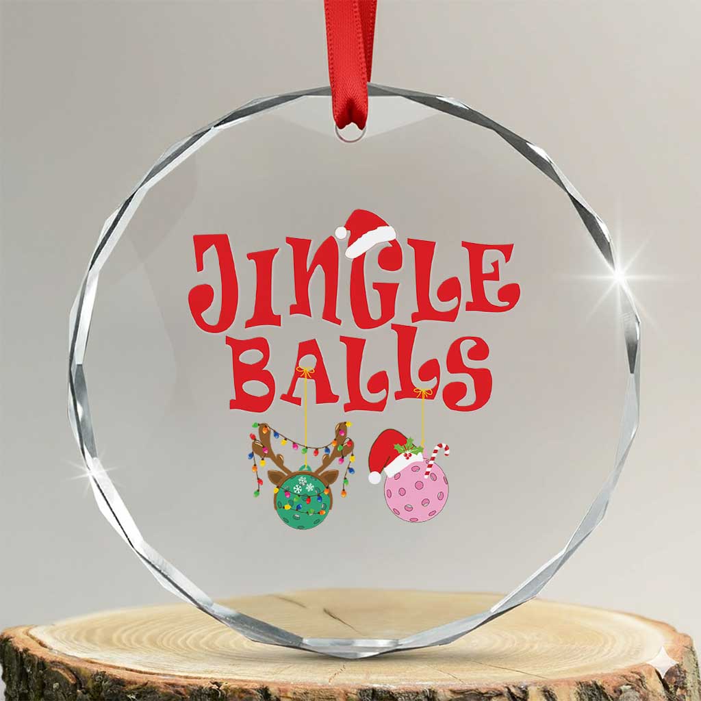 Funny Xmas Pickleball Crystal Glass Ornament Jingle Balls Reindeer Santa Hat Ball - Wonder Print Shop