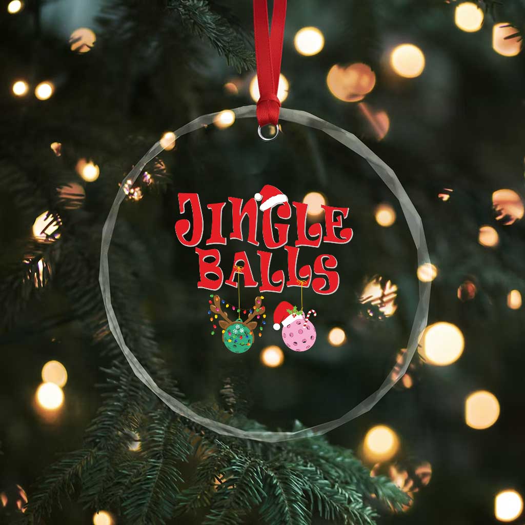 Funny Xmas Pickleball Crystal Glass Ornament Jingle Balls Reindeer Santa Hat Ball TS11