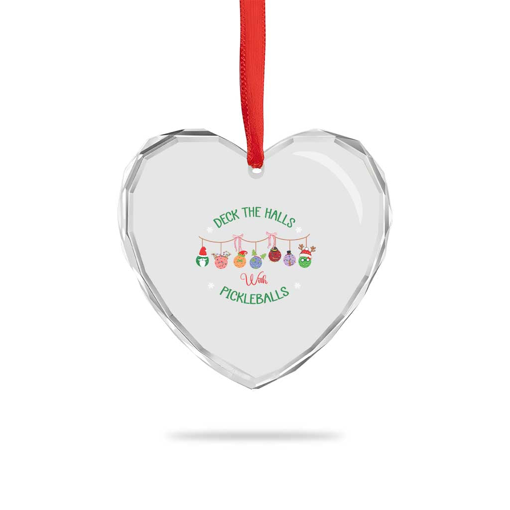 Funny Xmas Pickleball Heart Crystal Glass Ornament Deck The Halls With Pickleballs Santa Hat - Wonder Print Shop
