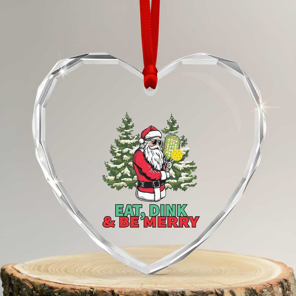Funny Xmas Pickleball Heart Crystal Glass Ornament Eat Dink Be Merry Santa Pickleball Player - Wonder Print Shop