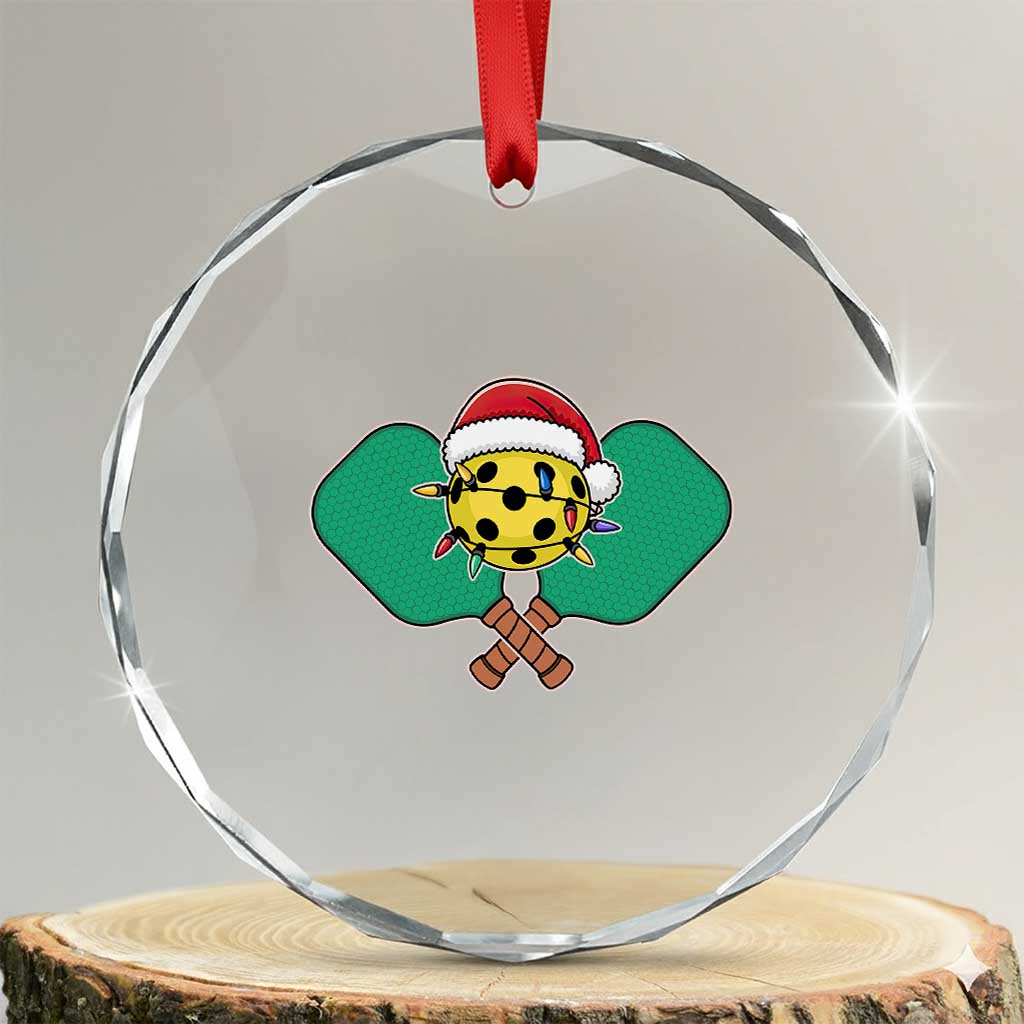 Funny Xmas Pickleball Holiday Santa Hat Crystal Glass Ornament TS11