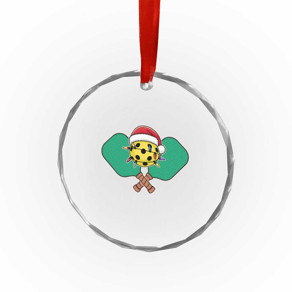 Funny Xmas Pickleball Holiday Santa Hat Crystal Glass Ornament TS11