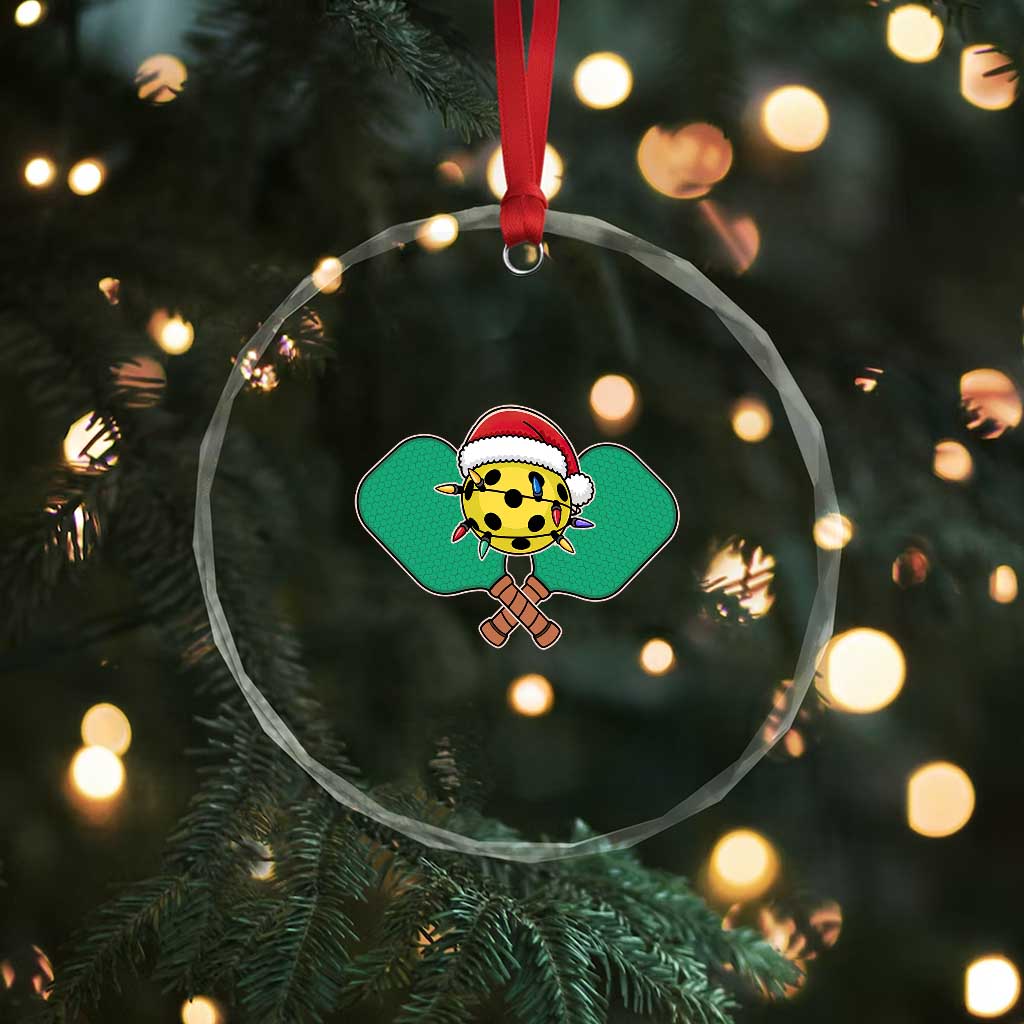 Funny Xmas Pickleball Holiday Santa Hat Crystal Glass Ornament TS11