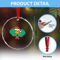 Funny Xmas Pickleball Holiday Santa Hat Crystal Glass Ornament TS11
