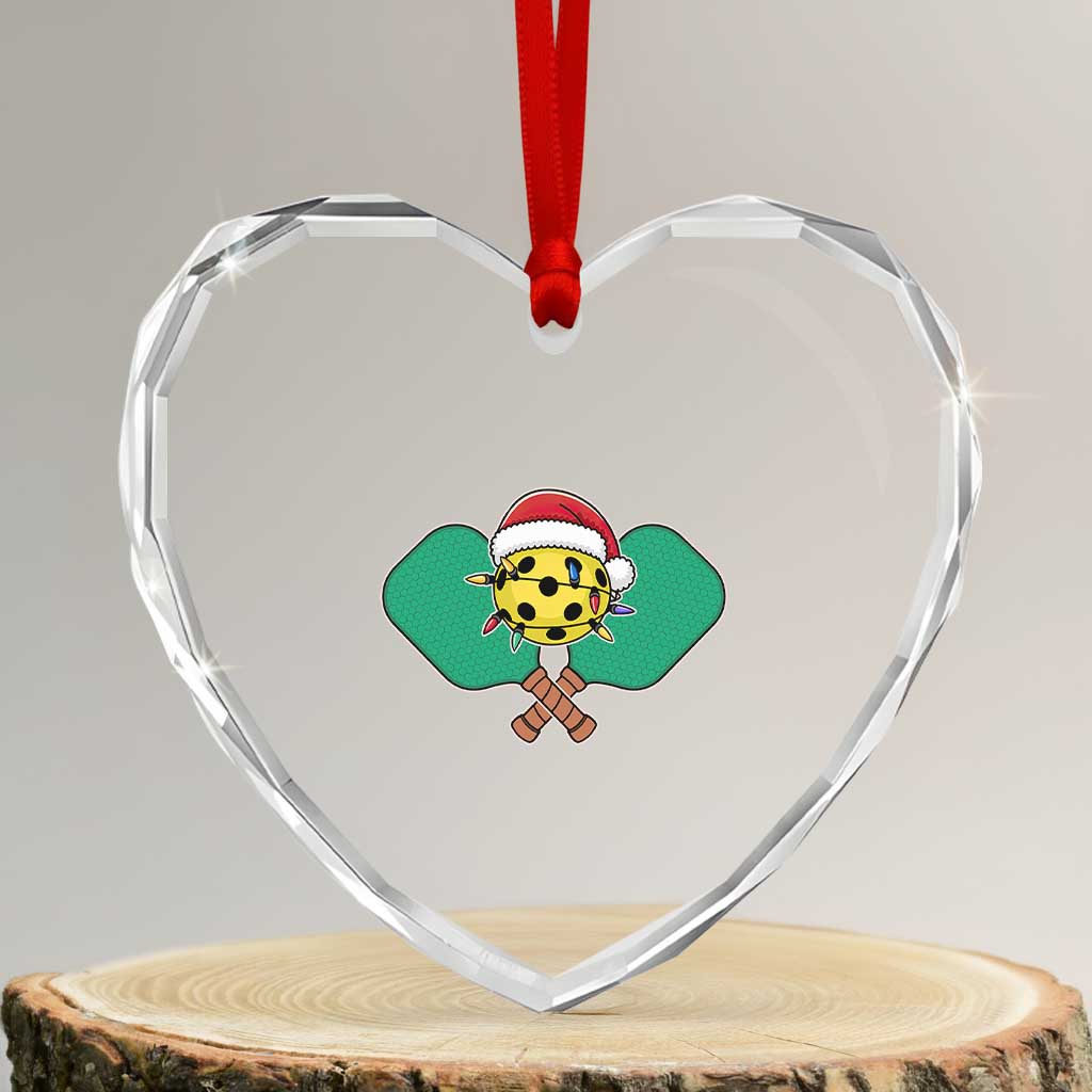 Funny Xmas Pickleball Holiday Santa Hat Heart Crystal Glass Ornament - Wonder Print Shop