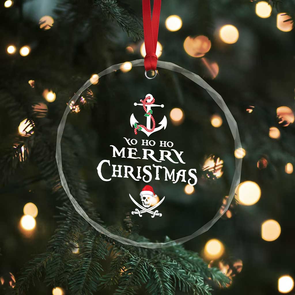 Funny Xmas Pirate Crystal Glass Ornament Yo Ho Ho Merry Xmas Anchor Santa Skull TS11