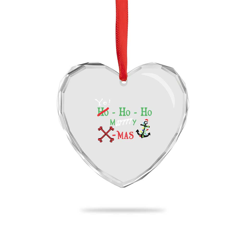 Funny Xmas Pirate Heart Crystal Glass Ornament Yo Ho Ho Marrrrry X-Mas Anchor Santa Hat - Wonder Print Shop