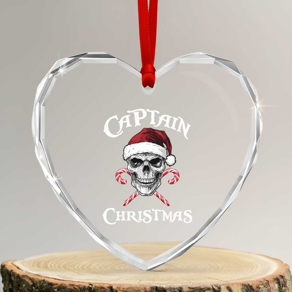 Funny Xmas Pirate Santa Heart Crystal Glass Ornament Captain Xmas Skull Candy Canes - Wonder Print Shop