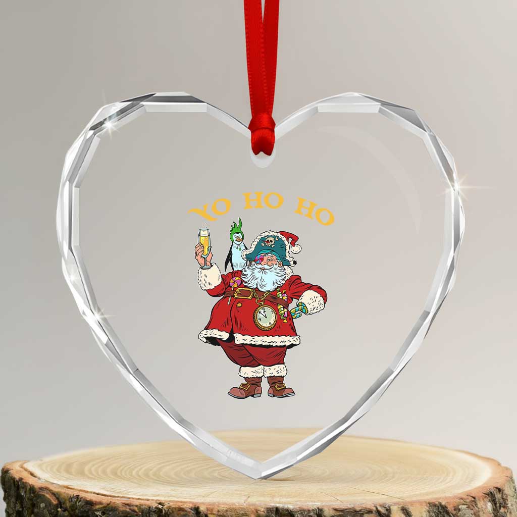 Funny Xmas Pirate Santa Heart Crystal Glass Ornament Yo Ho Ho Holiday Xmas Pirate - Wonder Print Shop