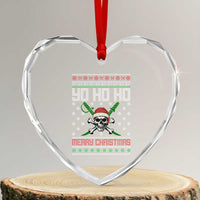 Funny Xmas Pirate Santa Heart Crystal Glass Ornament Yo Ho Ho Merry Xmas Skull Santa Hat - Wonder Print Shop
