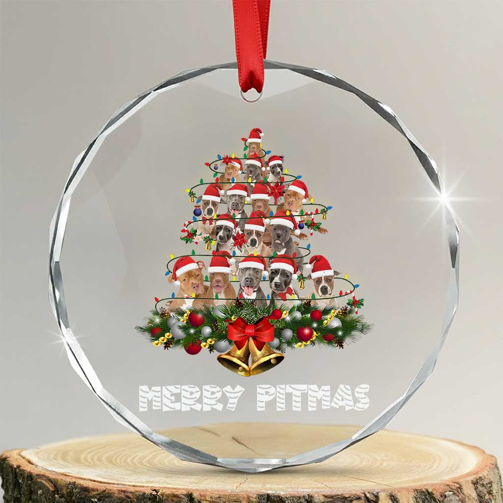 Funny Xmas Pitbull Crystal Glass Ornament Merry Pitmas Christmas Tree Dog Lover TS09