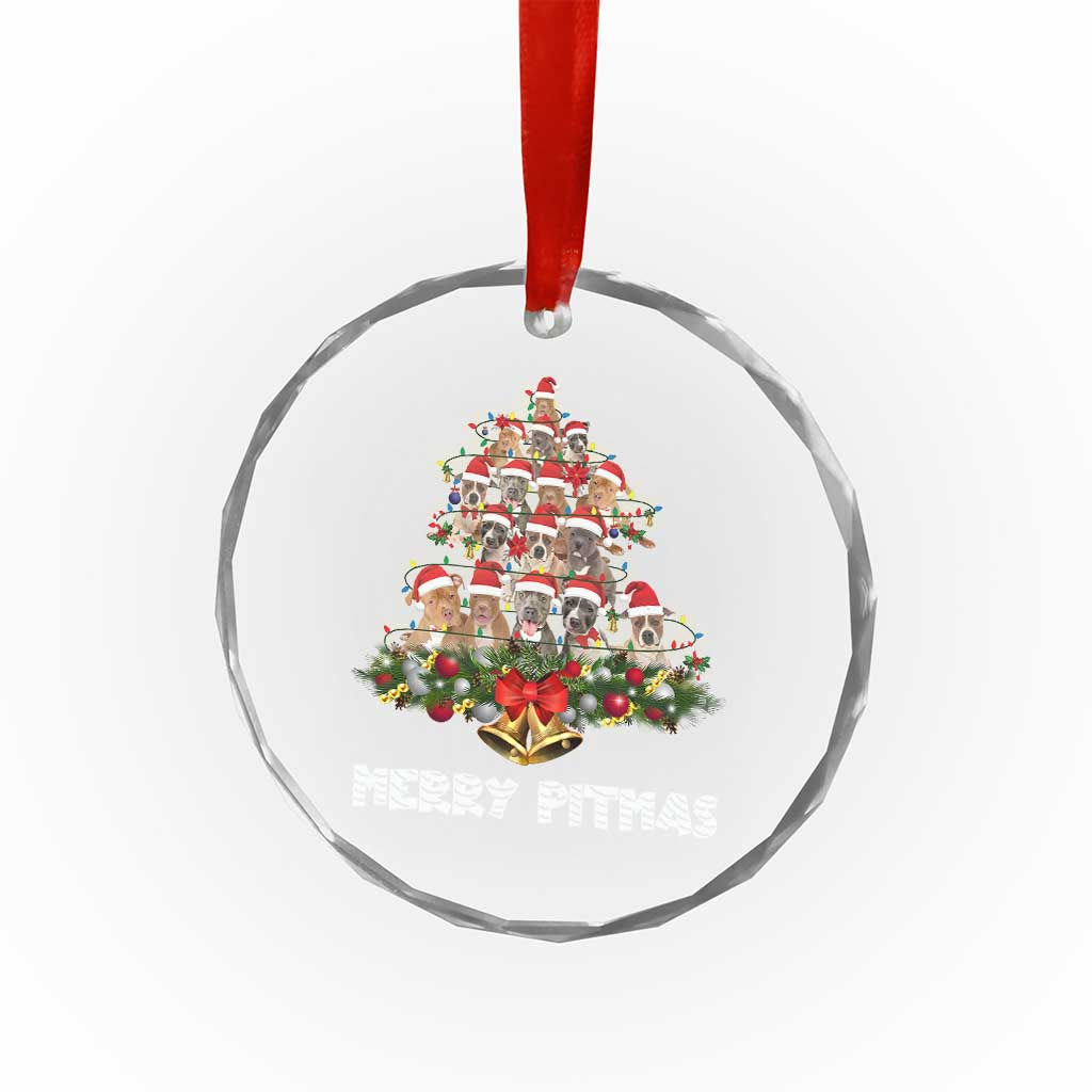 Funny Xmas Pitbull Crystal Glass Ornament Merry Pitmas Christmas Tree Dog Lover TS09
