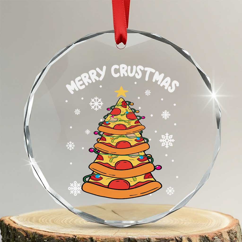 Funny Xmas Pizza Lover Crystal Glass Ornament Merry Crustmas Pizza Christmas Tree TS09
