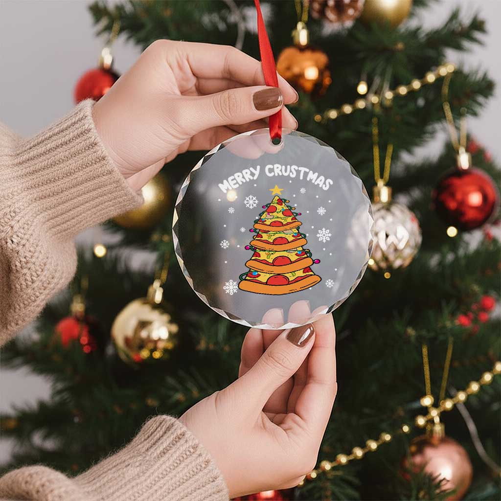 Funny Xmas Pizza Lover Crystal Glass Ornament Merry Crustmas Pizza Christmas Tree TS09