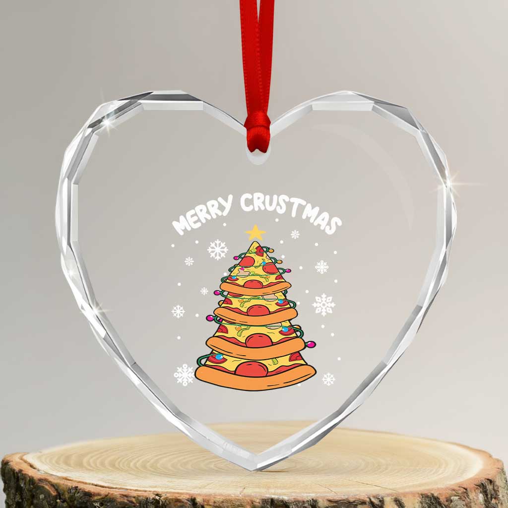 Funny Xmas Pizza Lover Heart Crystal Glass Ornament Merry Crustmas Pizza Christmas Tree - Wonder Print Shop
