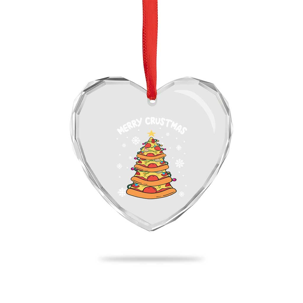 Funny Xmas Pizza Lover Heart Crystal Glass Ornament Merry Crustmas Pizza Christmas Tree - Wonder Print Shop