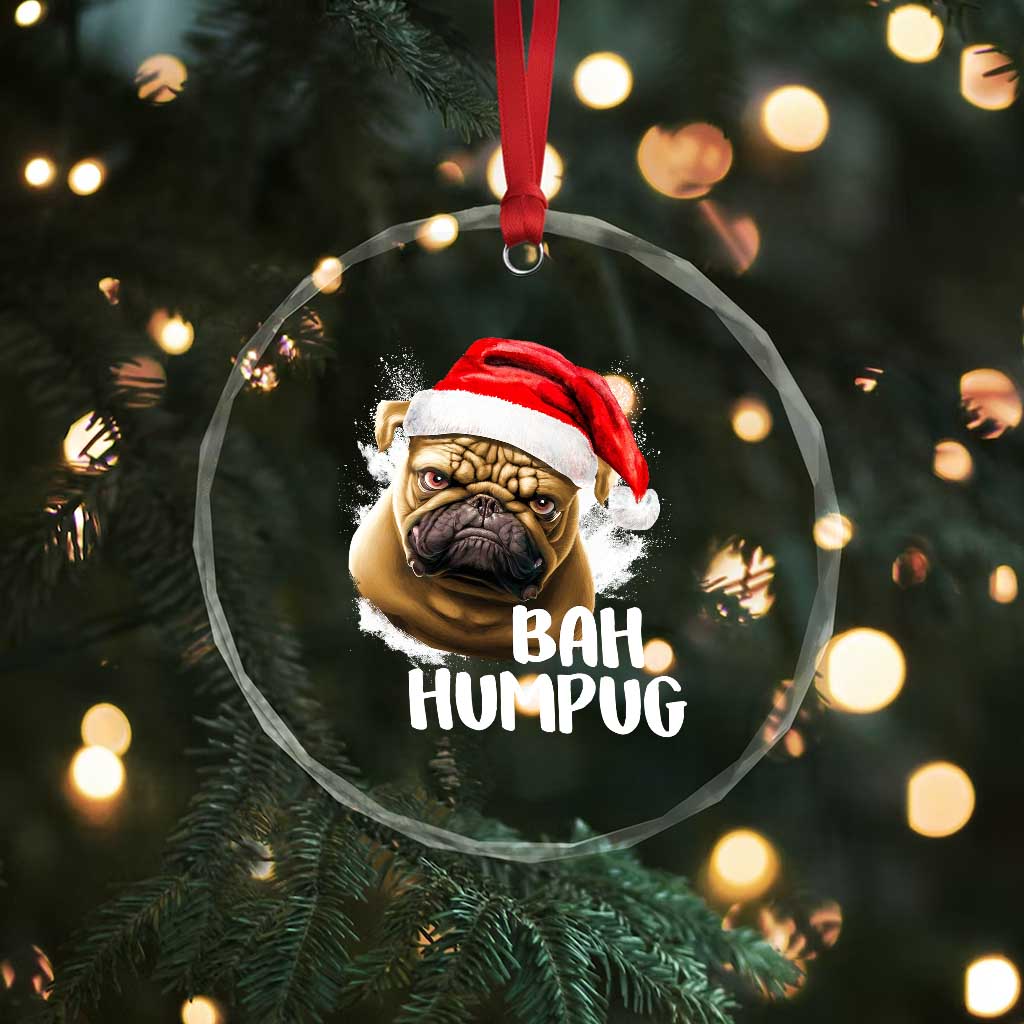 Funny Xmas Pug Dog Crystal Glass Ornament Bah Humpug Humbug Cute Pet TS11