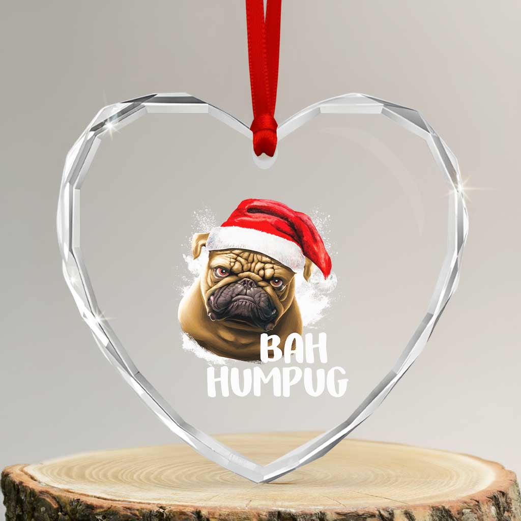 Funny Xmas Pug Dog Heart Crystal Glass Ornament Bah Humpug Humbug Cute Pet - Wonder Print Shop