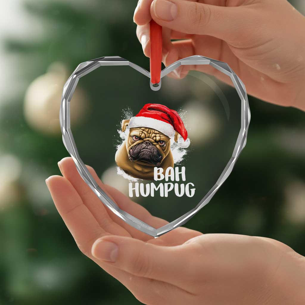 Funny Xmas Pug Dog Heart Crystal Glass Ornament Bah Humpug Humbug Cute Pet - Wonder Print Shop