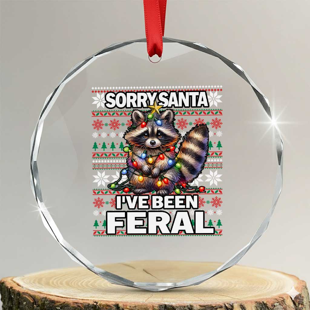 Funny Xmas Raccoon Crystal Glass Ornament Sorry Santa I've Been Feral TS09