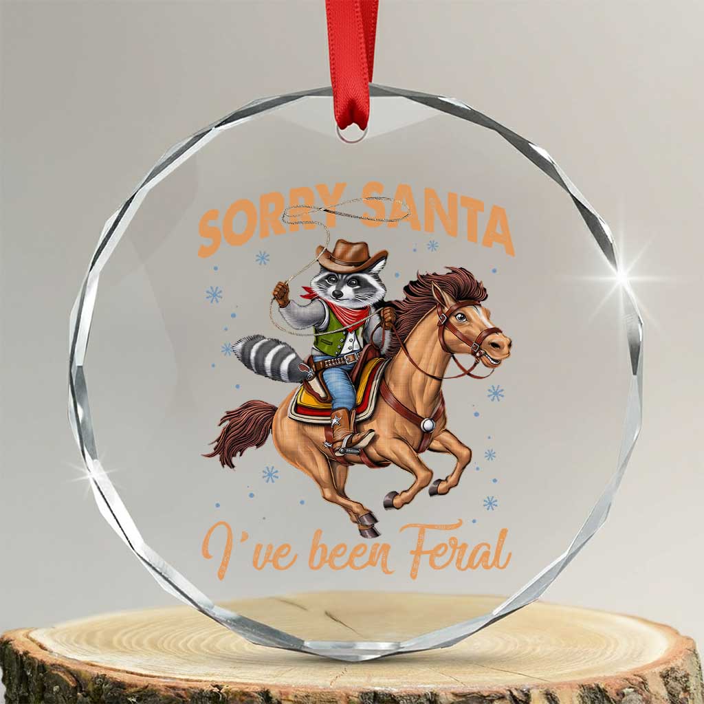 Funny Xmas Raccoon Crystal Glass Ornament Sorry Santa I've Been Feral Cowboy TS09