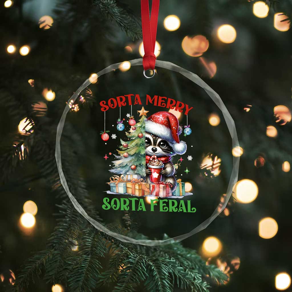 Funny Xmas Raccoon Crystal Glass Ornament Sorta Merry Sorta Feral Merry Trashmas TS09