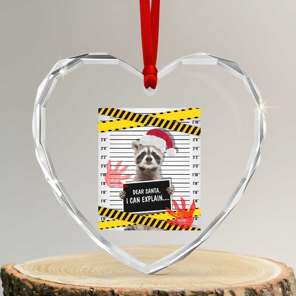 Funny Xmas Raccoon Heart Crystal Glass Ornament Dear Santa I Can Explain - Wonder Print Shop