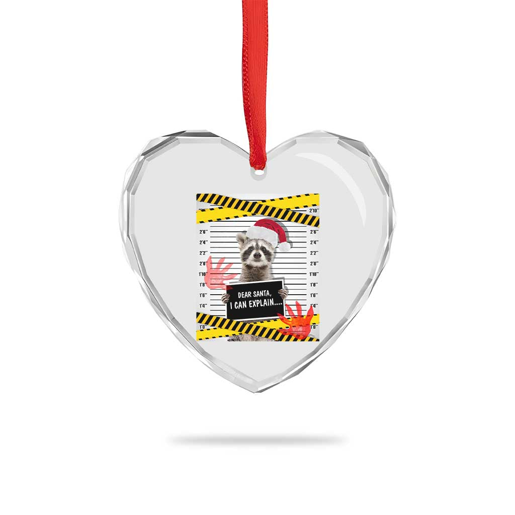 Funny Xmas Raccoon Heart Crystal Glass Ornament Dear Santa I Can Explain - Wonder Print Shop