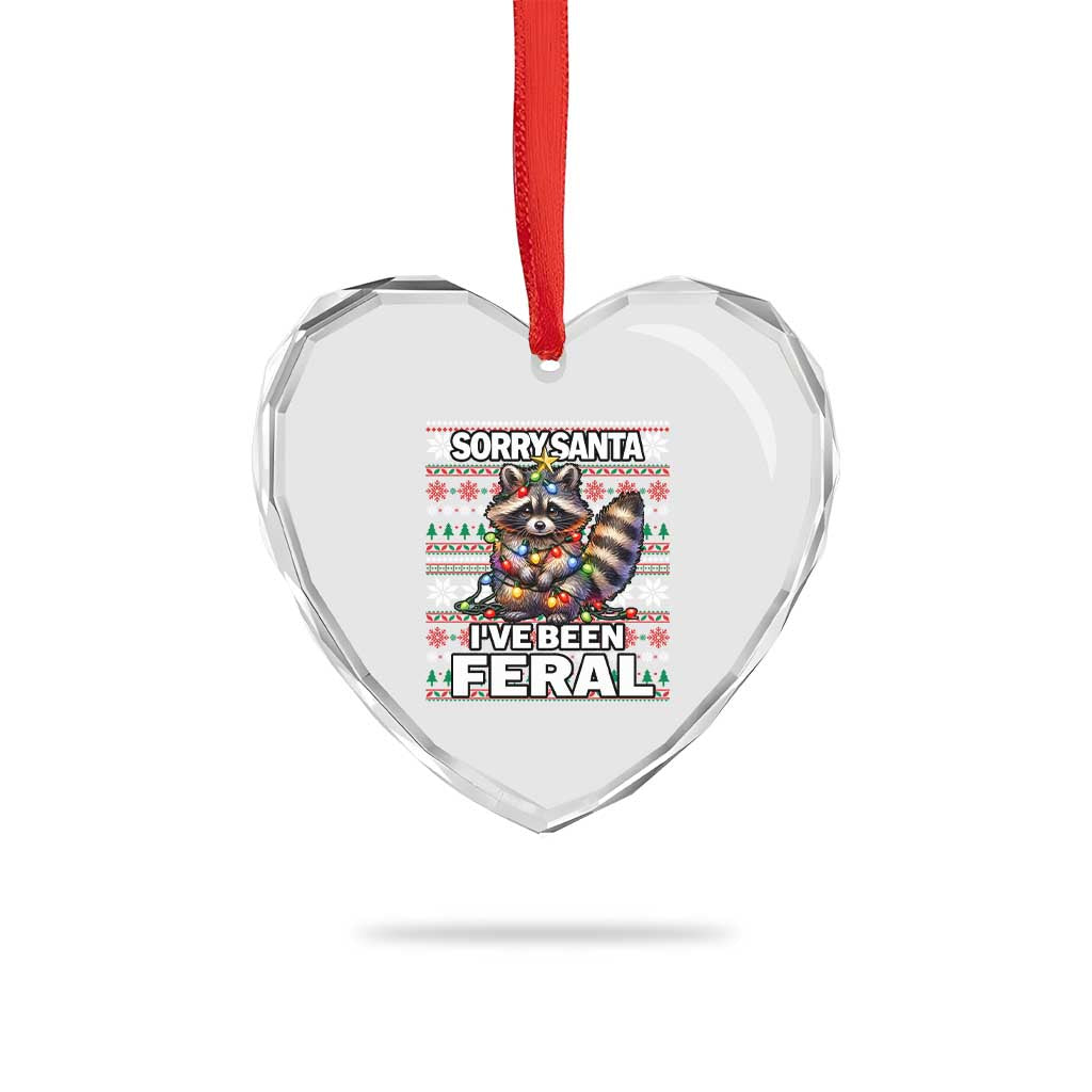 Funny Xmas Raccoon Heart Crystal Glass Ornament Sorry Santa I've Been Feral - Wonder Print Shop