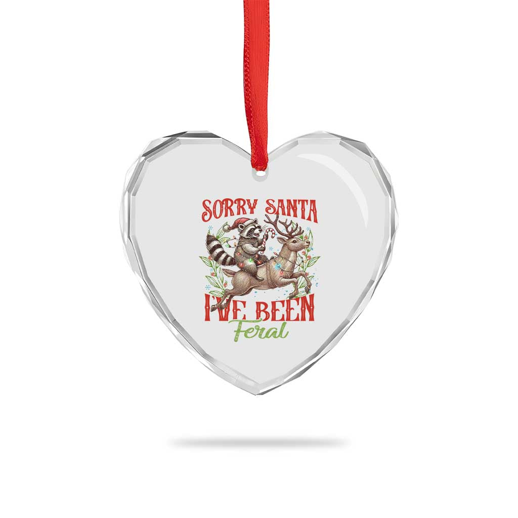 Funny Xmas Raccoon Heart Crystal Glass Ornament Sorry Santa I've Been Feral Reindeer - Wonder Print Shop