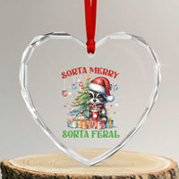 Funny Xmas Raccoon Heart Crystal Glass Ornament Sorta Merry Sorta Feral Merry Trashmas - Wonder Print Shop