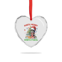 Funny Xmas Raccoon Heart Crystal Glass Ornament Sorta Merry Sorta Feral Merry Trashmas - Wonder Print Shop