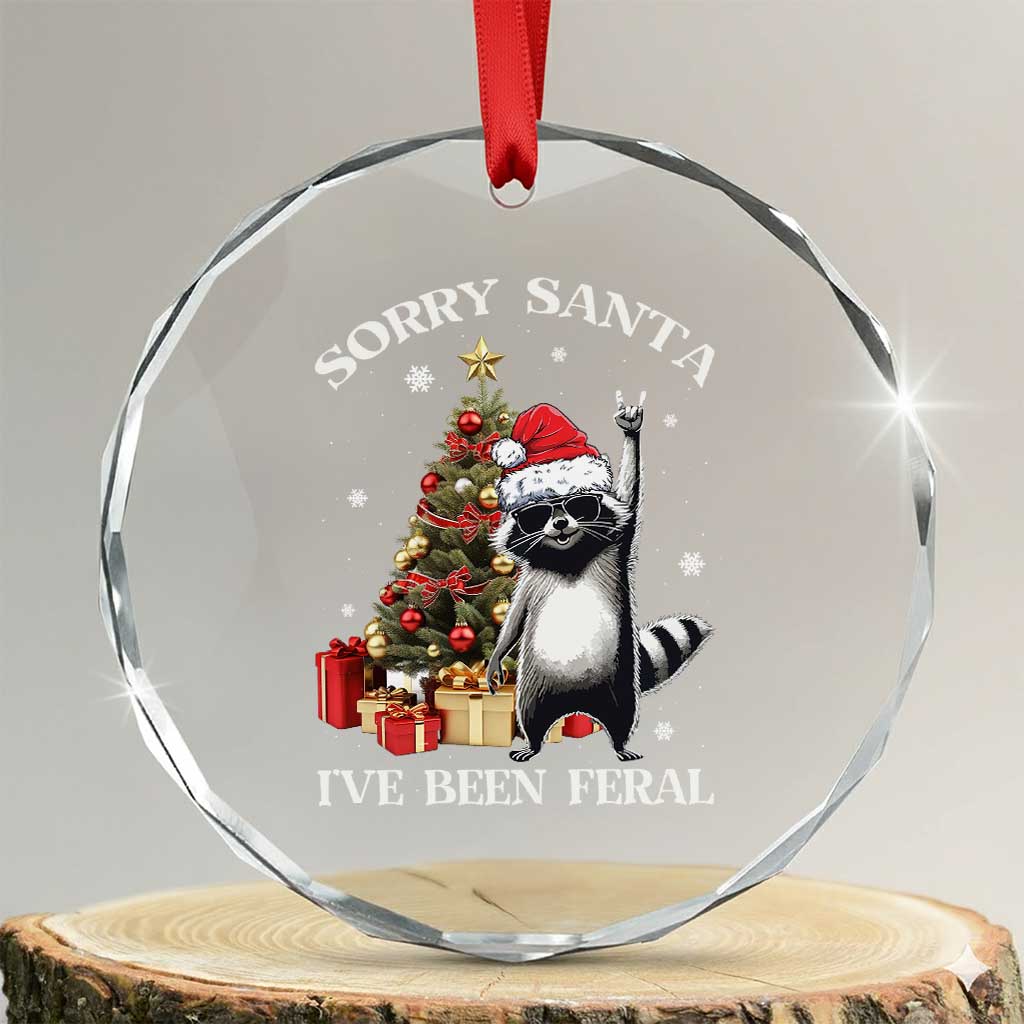 Funny Xmas Racoon Crystal Glass Ornament Sorry Santa I've Been Feral Xmas Hat TS11