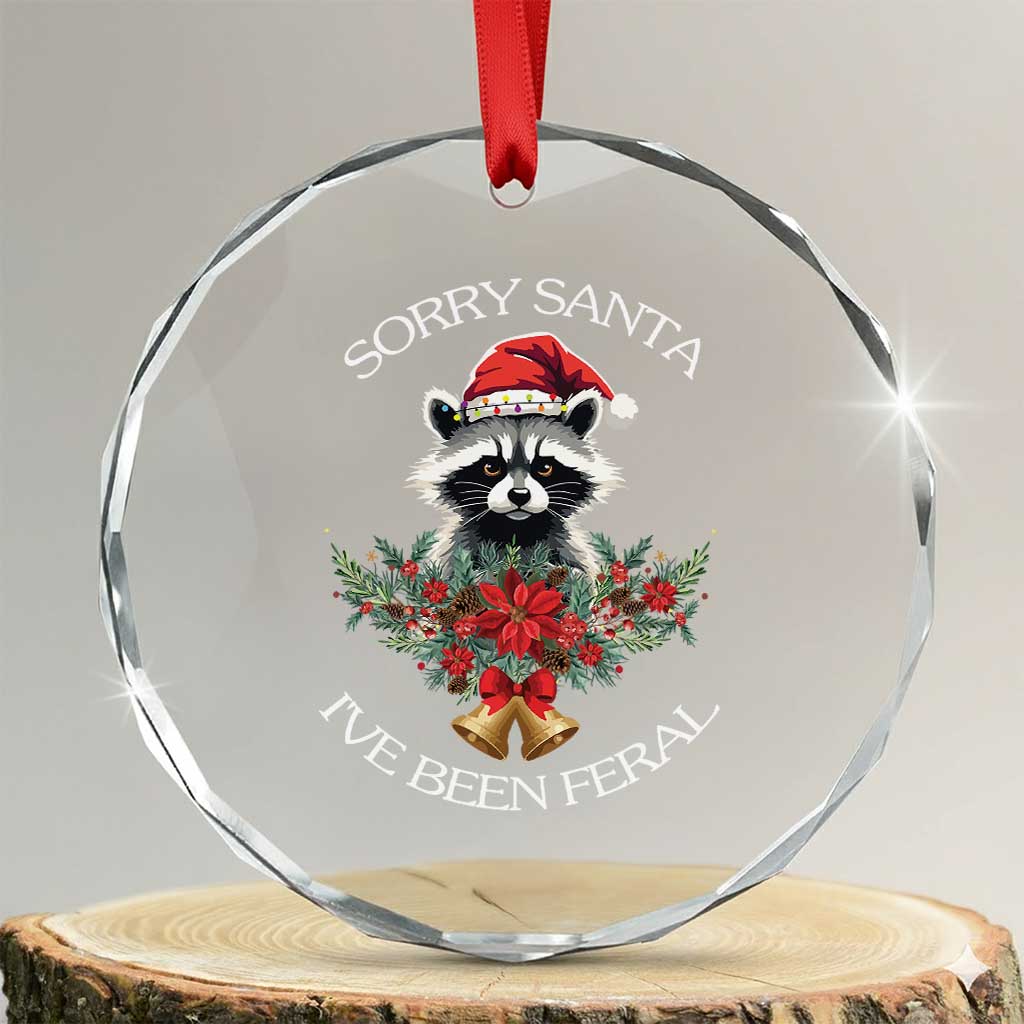 Funny Xmas Racoon Crystal Glass Ornament Sorry Santa I've Been Feral Xmas Wreath TS11