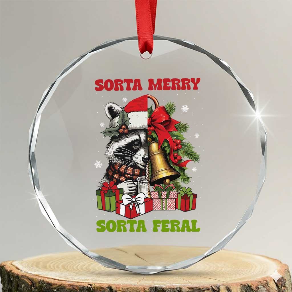 Funny Xmas Racoon Crystal Glass Ornament Sorta Merry Sorta Feral Xmas Wreath TS11