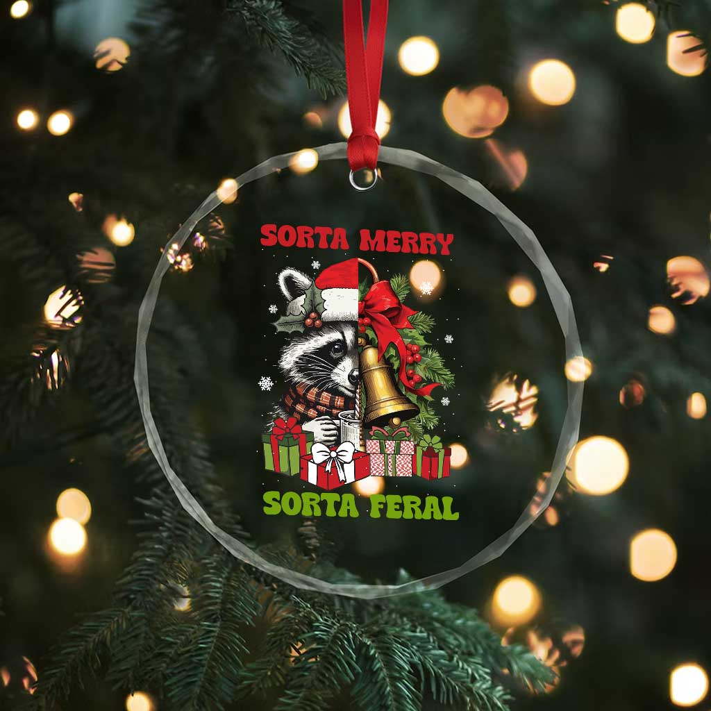 Funny Xmas Racoon Crystal Glass Ornament Sorta Merry Sorta Feral Xmas Wreath TS11