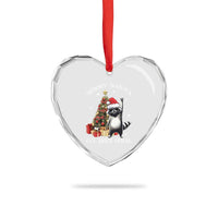 Funny Xmas Racoon Heart Crystal Glass Ornament Sorry Santa I've Been Feral Xmas Hat - Wonder Print Shop