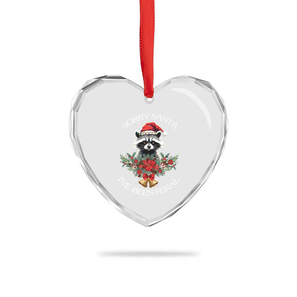 Funny Xmas Racoon Heart Crystal Glass Ornament Sorry Santa I've Been Feral Xmas Wreath - Wonder Print Shop