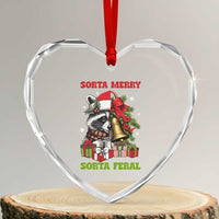 Funny Xmas Racoon Heart Crystal Glass Ornament Sorta Merry Sorta Feral Xmas Wreath - Wonder Print Shop