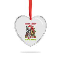 Funny Xmas Racoon Heart Crystal Glass Ornament Sorta Merry Sorta Feral Xmas Wreath - Wonder Print Shop