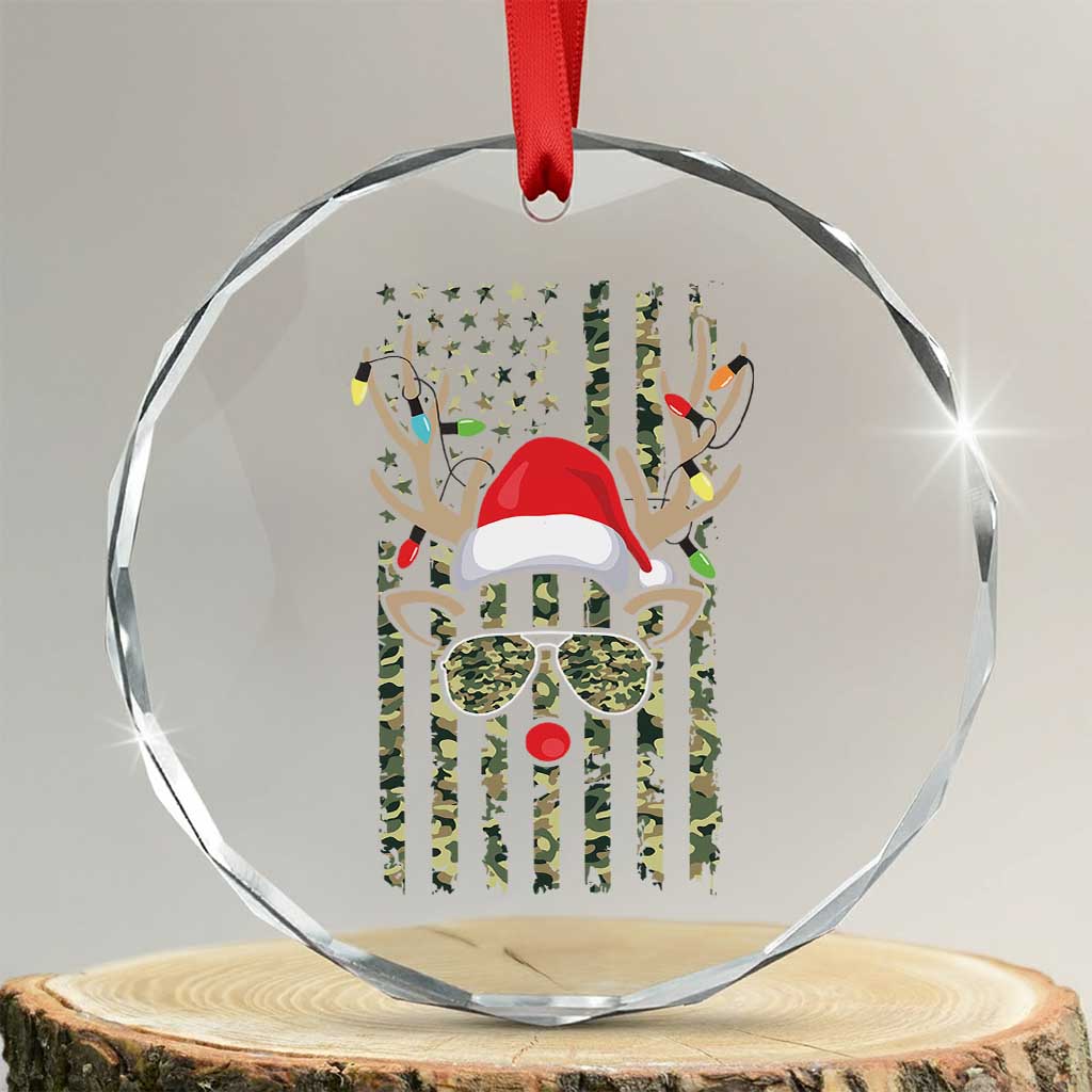 Funny Xmas Reindeer Hunting Camo Flag Crystal Glass Ornament TS11