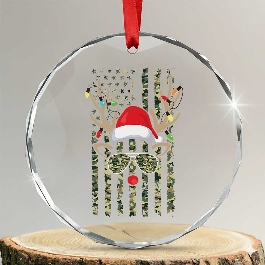 Funny Xmas Reindeer Hunting Camo Flag Crystal Glass Ornament - Wonder Print Shop